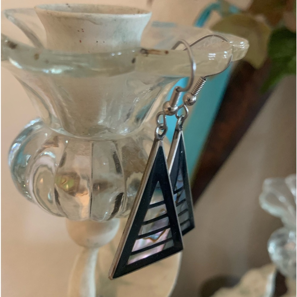 Silver, Abalone Triangle Drop Earrings. - image 8